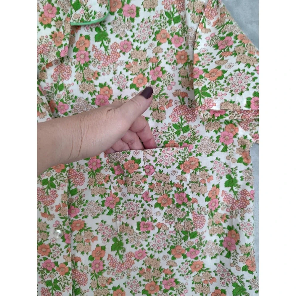 Vintage Floral Pajama Set Women's Size M Two‎ Piece Lounge Sleepwear